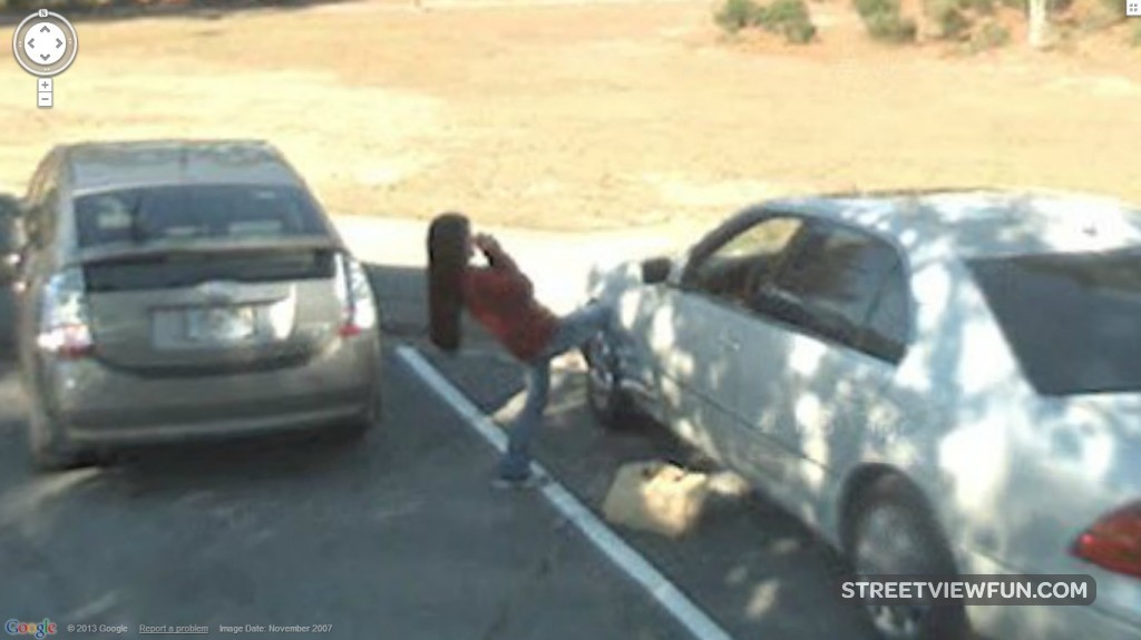 Kicking in a car window StreetViewFun