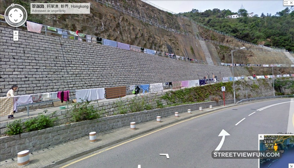 Drying clothes by the roadside in Hong Kong StreetViewFun