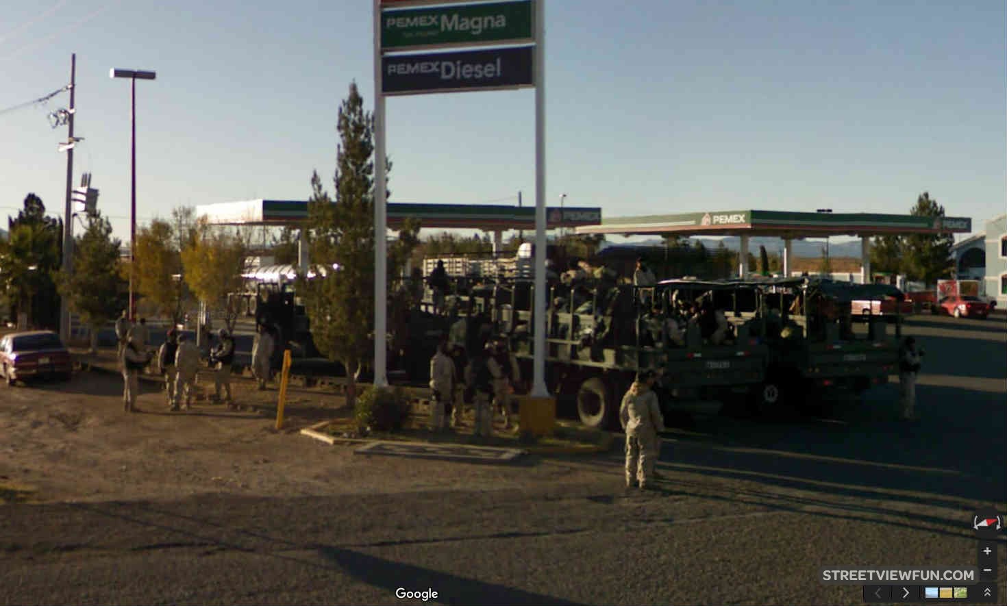 Mexican military preparing at a gas station near US border StreetViewFun