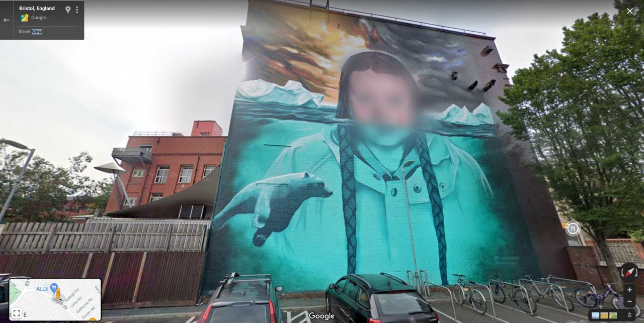 Blurred Greta Thunberg mural